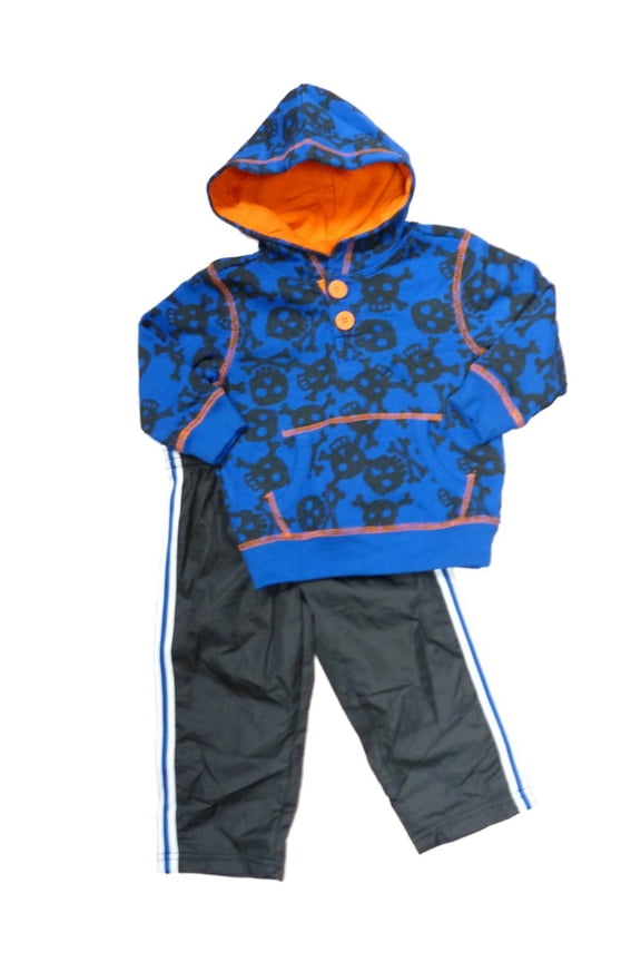 Infant Toddler Boys Blue Skull Crossbones Hoodie Track Pants Set 3T