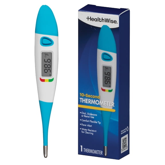 Healthwise Digital Thermometer | 10-Second Readout | Feverline Indicator | Flexible Tip | Hygienic Water-Resistant Easy Cleaning | Storage Case + Probe Covers Included