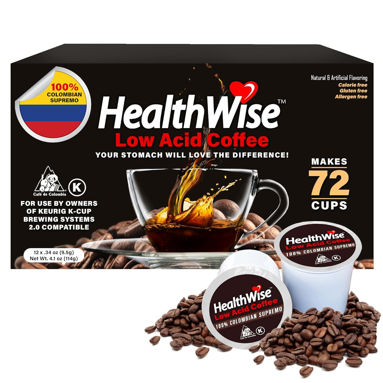 Healthwise Low Acid Coffee KCups Soothe Acid Reflux & Heartburn