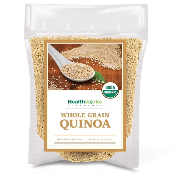 Healthworks Superfoods Organic Quinoa White Whole Grain Raw - 80 oz / 5 lbs - Protein, Fiber & Iron - Peruvian Origin - Rice & Pasta Substitute