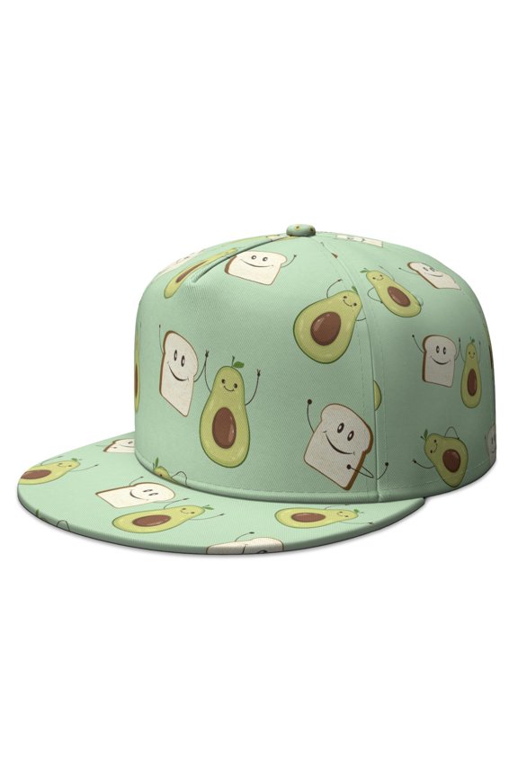 Healthy Avocado Design Snapback Hat - Street-Ready Flat Brim Cap with Breathable Eyelets, Unisex