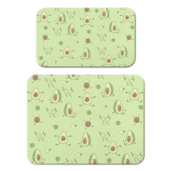 Healthy Avocado Dish Drying Mat, Green Cute Fruit Print Artistic Kitchen Mat