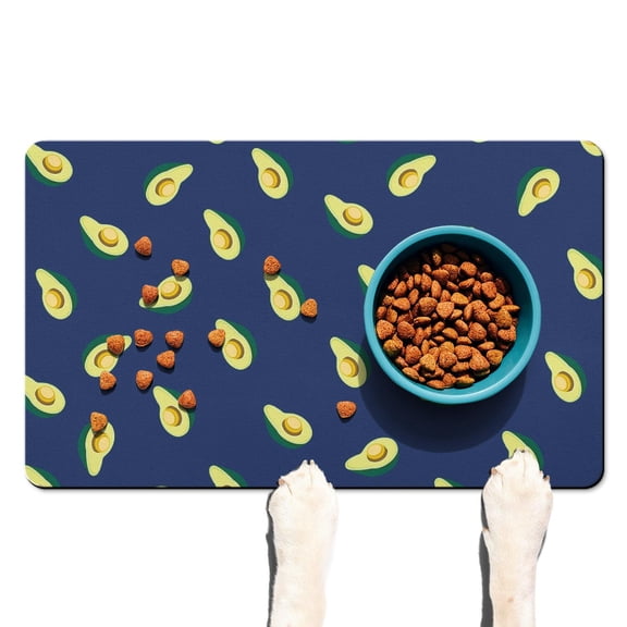 Healthy Avocado Pattern Pet Food Mat - Waterproof Dog Bowl Placemat with Strong Grip Bottom, Large Size for Protection