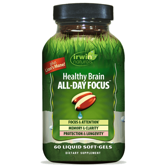 Irwin Naturals Healthy Brain All-Day Focus - 60 Liquid Soft-Gels - Boosts Mental Performance & Promotes Long-Term Brain Health - 30 Servings