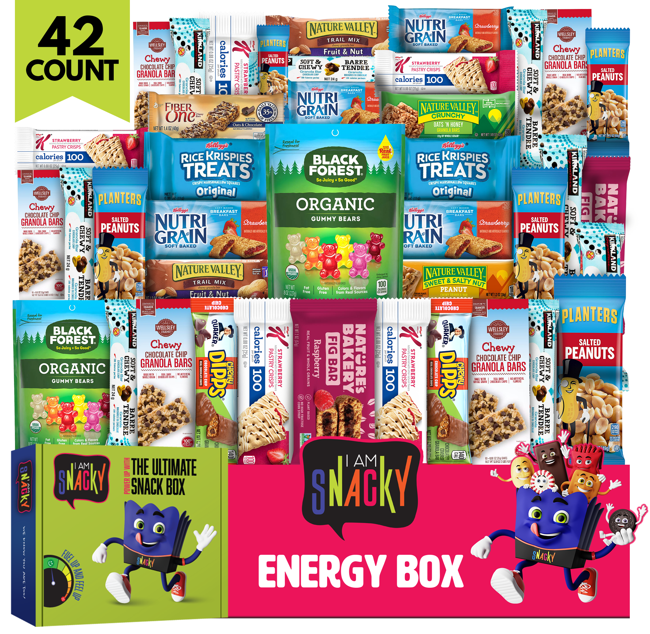 I AM Snacky Energy Breakfast Bars & Chips (42 Count) Granola, Protein Snacks - Care Package