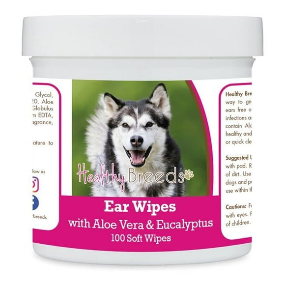 Healthy Breeds 192959822892 Alaskan Malamute Ear Cleaning Wipes with Aloe & Eucalyptus for Dogs - 100 Count