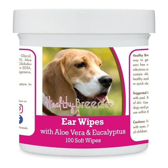 Healthy Breeds 192959823011 Beagle Ear Cleaning Wipes with Aloe & Eucalyptus for Dogs - 100 Count