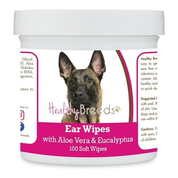Healthy Breeds 192959823042 Belgian Malinois Ear Cleaning Wipes with Aloe & Eucalyptus for Dogs - 100 Count