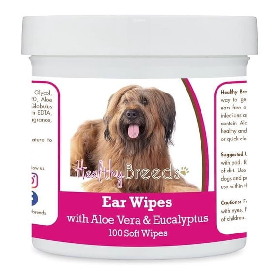 Healthy Breeds 192959823202 Briard Ear Cleaning Wipes with Aloe & Eucalyptus for Dogs - 100 Count