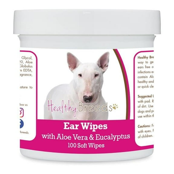 Healthy Breeds 192959823264 Bull Terrier Ear Cleaning Wipes with Aloe & Eucalyptus for Dogs - 100 Count