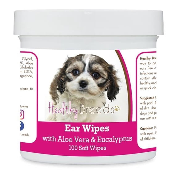 Healthy Breeds 192959823318 Cavachon Ear Cleaning Wipes with Aloe & Eucalyptus for Dogs - 100 Count