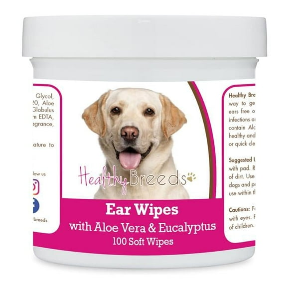 Healthy Breeds 192959824018 Labrador Retriever Ear Cleaning Wipes with Aloe & Eucalyptus for Dogs - 100 Count