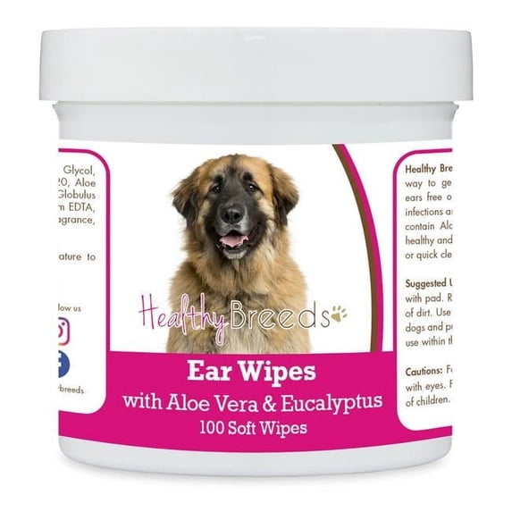 Healthy Breeds 192959824070 Leonberger Ear Cleaning Wipes with Aloe & Eucalyptus for Dogs - 100 Count
