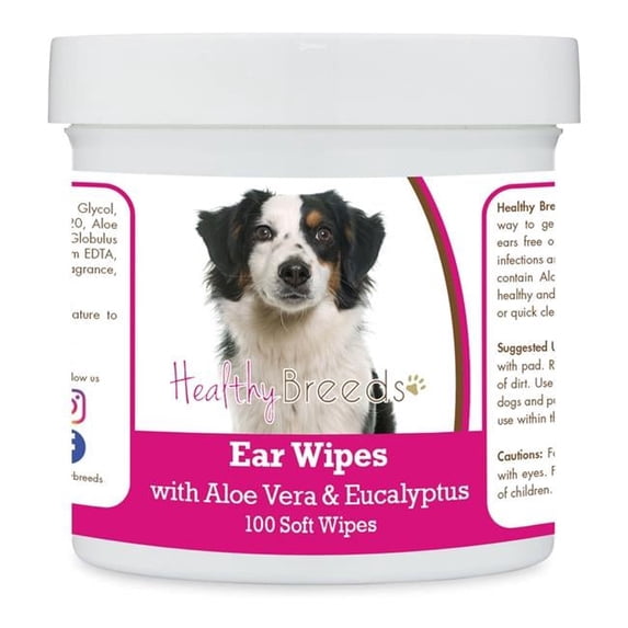 Healthy Breeds 192959824117 Miniature American Shepherd Ear Cleaning Wipes with Aloe & Eucalyptus for Dogs - 100 Count