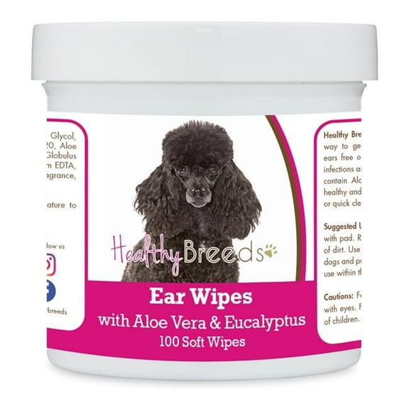 Healthy Breeds 192959824414 Poodle Ear Cleaning Wipes with Aloe & Eucalyptus for Dogs - 100 Count