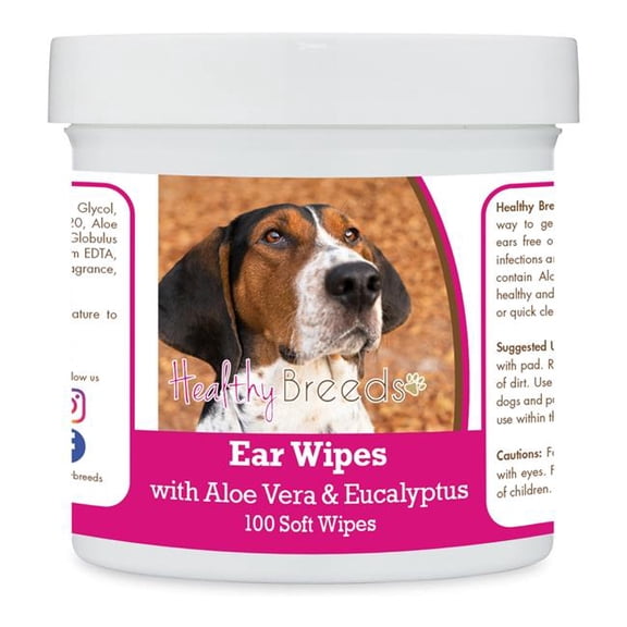 Healthy Breeds 192959824872 Treeing Walker Coonhound Ear Cleaning Wipes with Aloe & Eucalyptus for Dogs - 100 Count