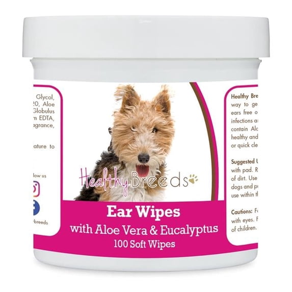 Healthy Breeds 192959824926 Wire Fox Terrier Ear Cleaning Wipes with Aloe & Eucalyptus for Dogs - 100 Count