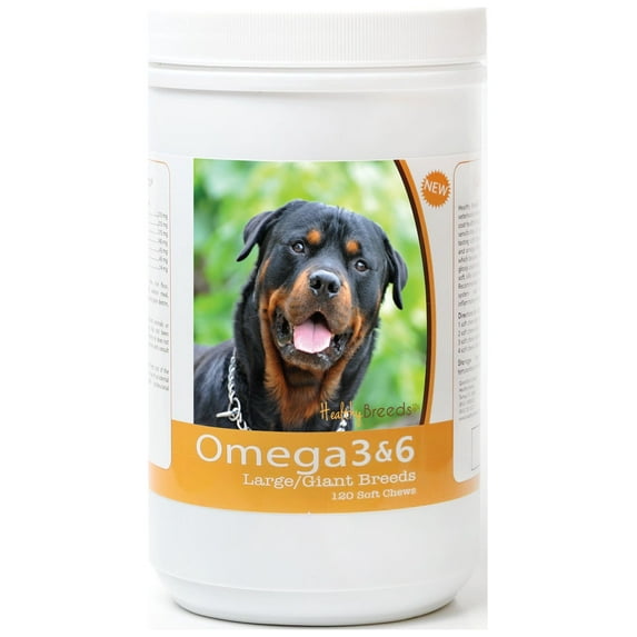 Healthy Breeds Dog Omega 3 & 6 Soft Chews for Rottweiler, Skin and Coat Support, 120 ct