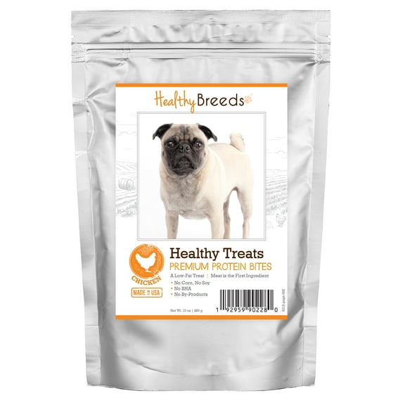 Healthy Breeds Pug Healthy Treats Premium Protein Bites Chicken Dog Treats 10 oz