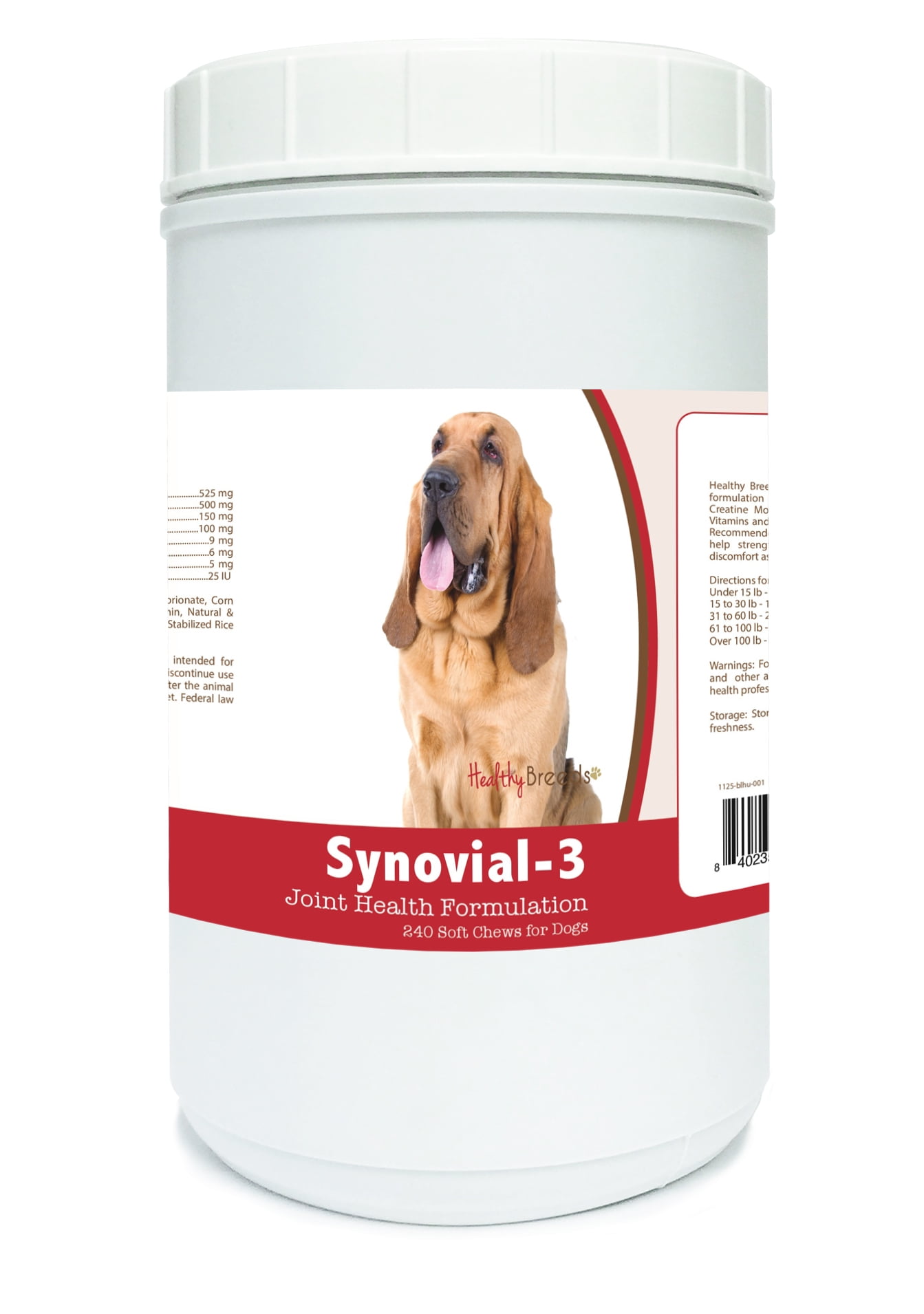 Healthy Breeds Synovial-3 Dog Hip and Joint Supplement for Bloodhound, Glucosamine Omega 3 Vitamin C & E Support, 240 Soft Chew Treats