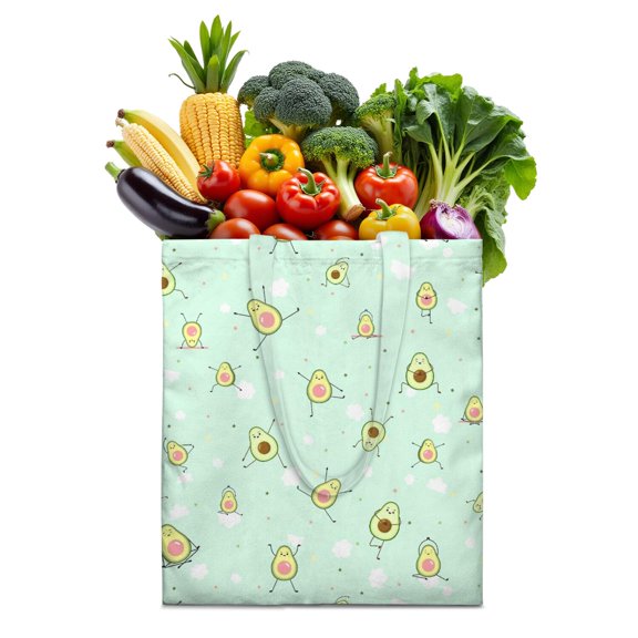 Healthy Canvas Tote Bag – Cute Green Fresh Fruit Avocado Pattern Print Aesthetic Design Lover Art Illustration Kawaii Reusable Shopping Bag Eco-Friendly Lightweight Foldable