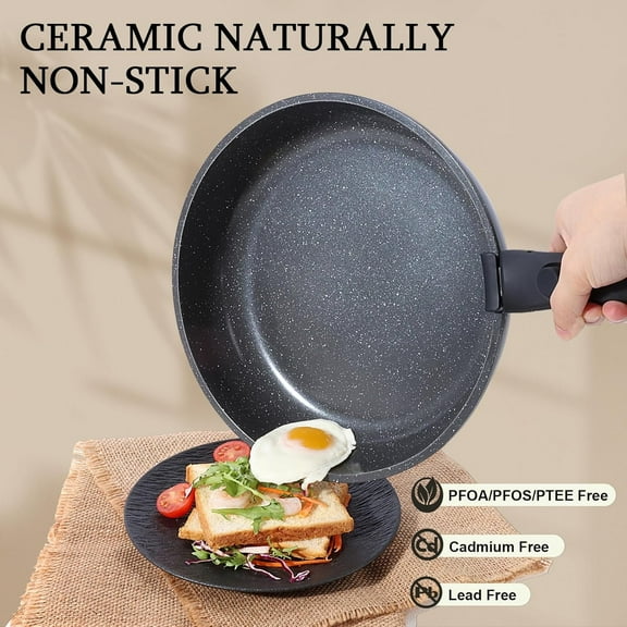 Healthy Ceramic Cookware Set, 11 Piece Nonstick with Detachable Handles, Dishwasher & Oven Safe