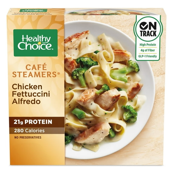 Healthy Choice Café Steamers Chicken Fettuccini Alfredo With Broccoli, High Protein Frozen Meal, 10 oz. Bowl