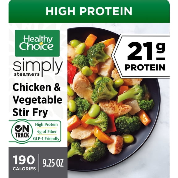 Healthy Choice Simply Steamers Chicken & Vegetable Stir Fry, High Protein Frozen Meal, 9.25 oz. Bowl