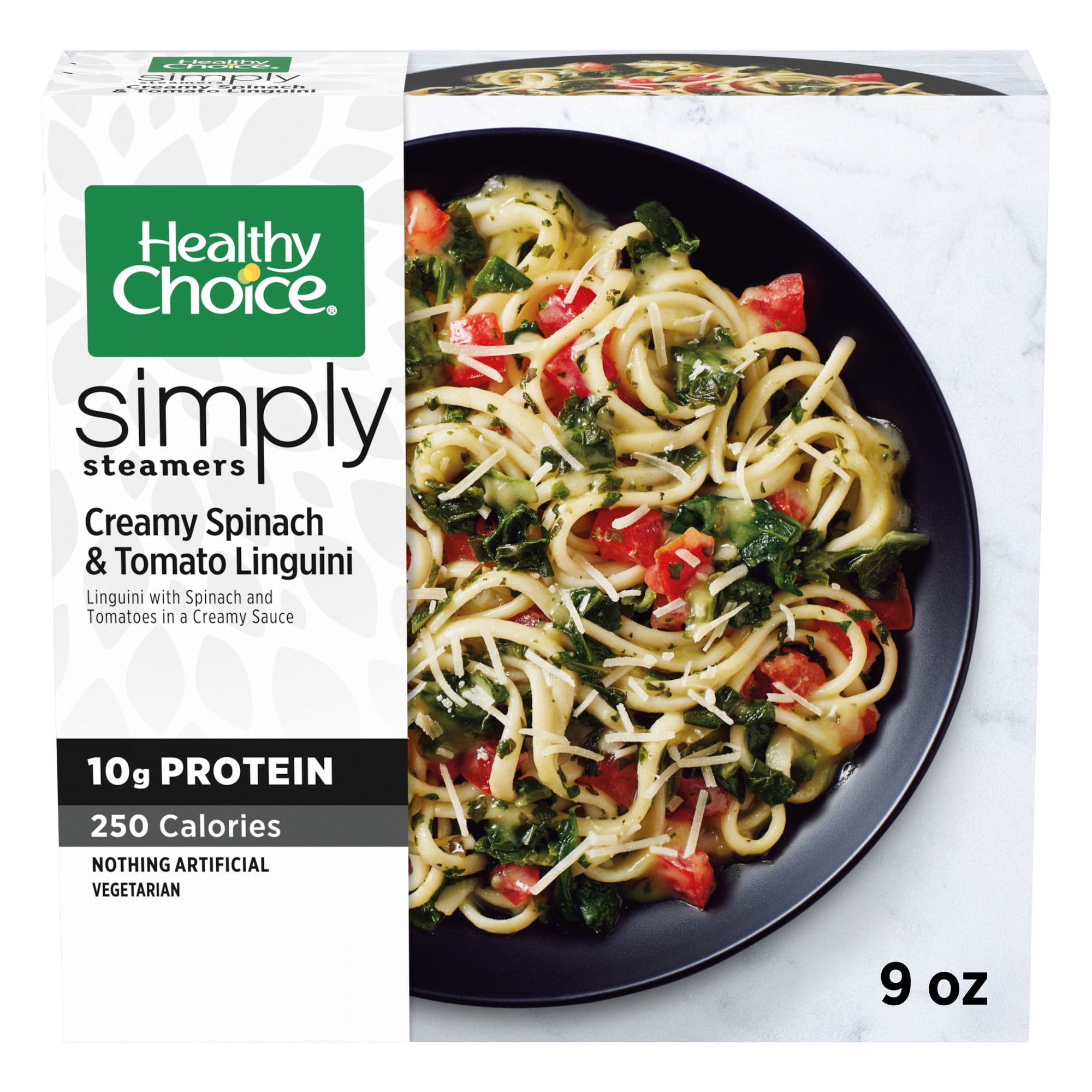 Healthy Choice Simply Steamers Creamy Spinach & Tomato Linguini, 10g Protein, High Protein & Fiber Frozen Meal, 9 oz. Bowl