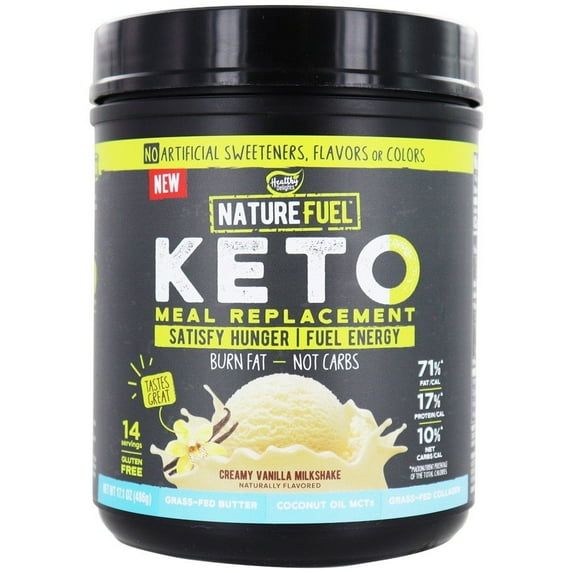 Healthy Delights, Nature Fuel Keto Meal Replacement Powder, Creamy Vanilla Milkshake, 17.1 oz, 14 Servings