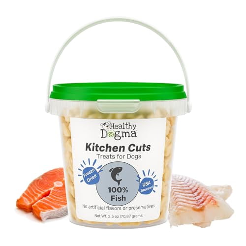 Healthy Dogma Fish Kitchen Cuts Dog Treats | Freeze-Dried, Raw, Grain-Free Wild-Caught Cod & Salmon Treats for Training & Allergies Homemade Style Dog Snack (Fish, 2.5 oz)