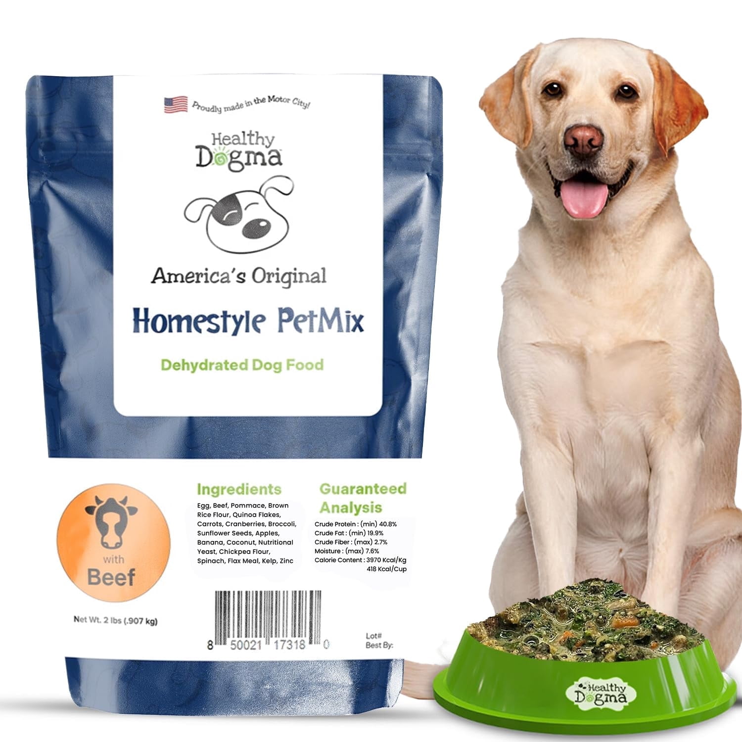 Healthy Dogma Homestyle PetMix with Real Beef – Dehydrated Homemade Dog Food, All-Natural Ingredients, No Preservatives, Easy-to-Make Daily Meal – 2 lbs (Makes 4 lbs)