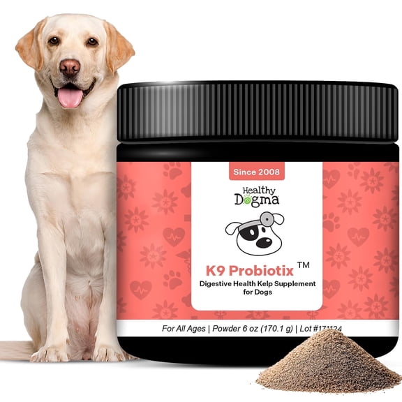 "Healthy Dogma K9 Probiotix – Natural Probiotic Powder for Dogs – Gut Health & Digestive Support with Slippery Elm, Licorice & Ginger – Easy-to-Mix Supplement – All-Natural, Made in USA (6 oz) "