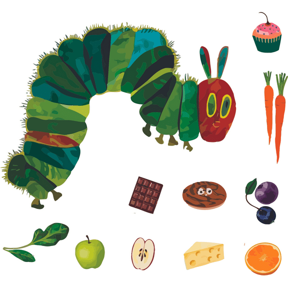 Healthy Food Cartoon Wall Decal Decoration Cute Hungry Caterpillar Apple Healthy Image Kids Story Book Character Romantic Comedy Decor Sticker Removable Decal Nursery - Size: 40 In(W) x 40 In(H)