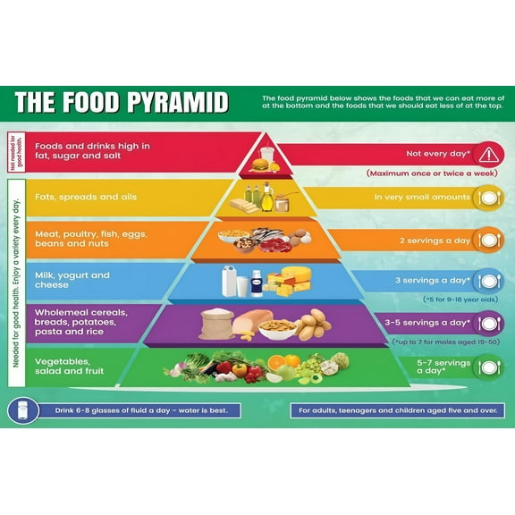 Healthy Food Pyramid Chart | Diet and Nutrition Education Posters for Kids and Childrens poster