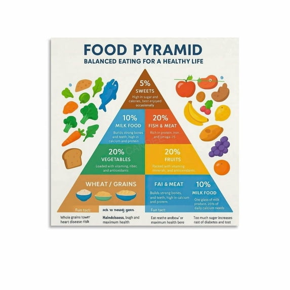 Healthy Food Pyramid Chart for Kids Poster Educational Classroom Decor ...