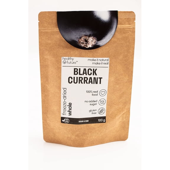 Healthy Future Freeze Dried Black Currant | Lyophilised Whole Fruit, Not Irradiated | 100% Natural, Vegan, Kosher | Free from Gluten, Sulphur, Preservatives, Added Sugar, GMO | 1 Pack of 100 g