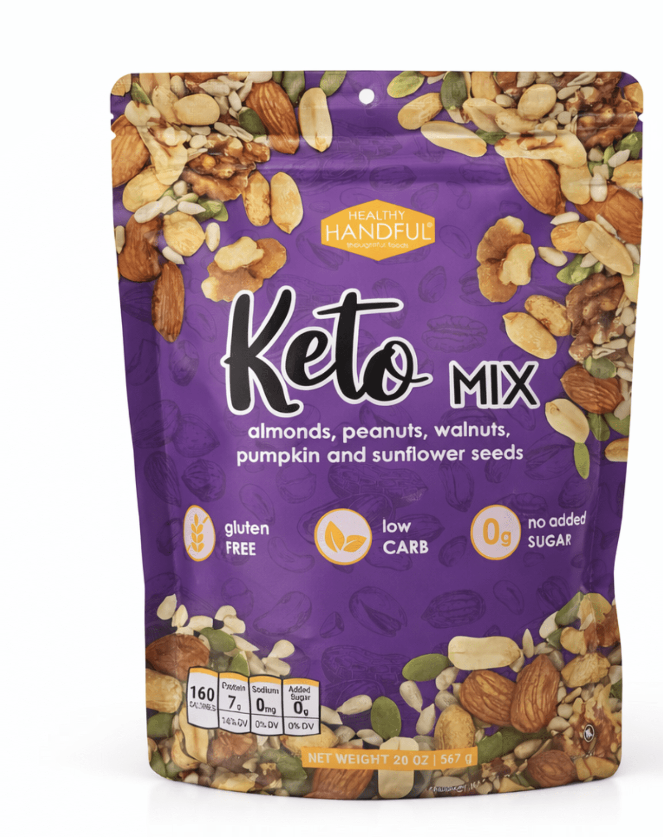 Healthy Handful Keto Nut & Seed Mix, Low Carb, No Added Sugar, Gluten Free Snack, 20 oz Resealable Bag