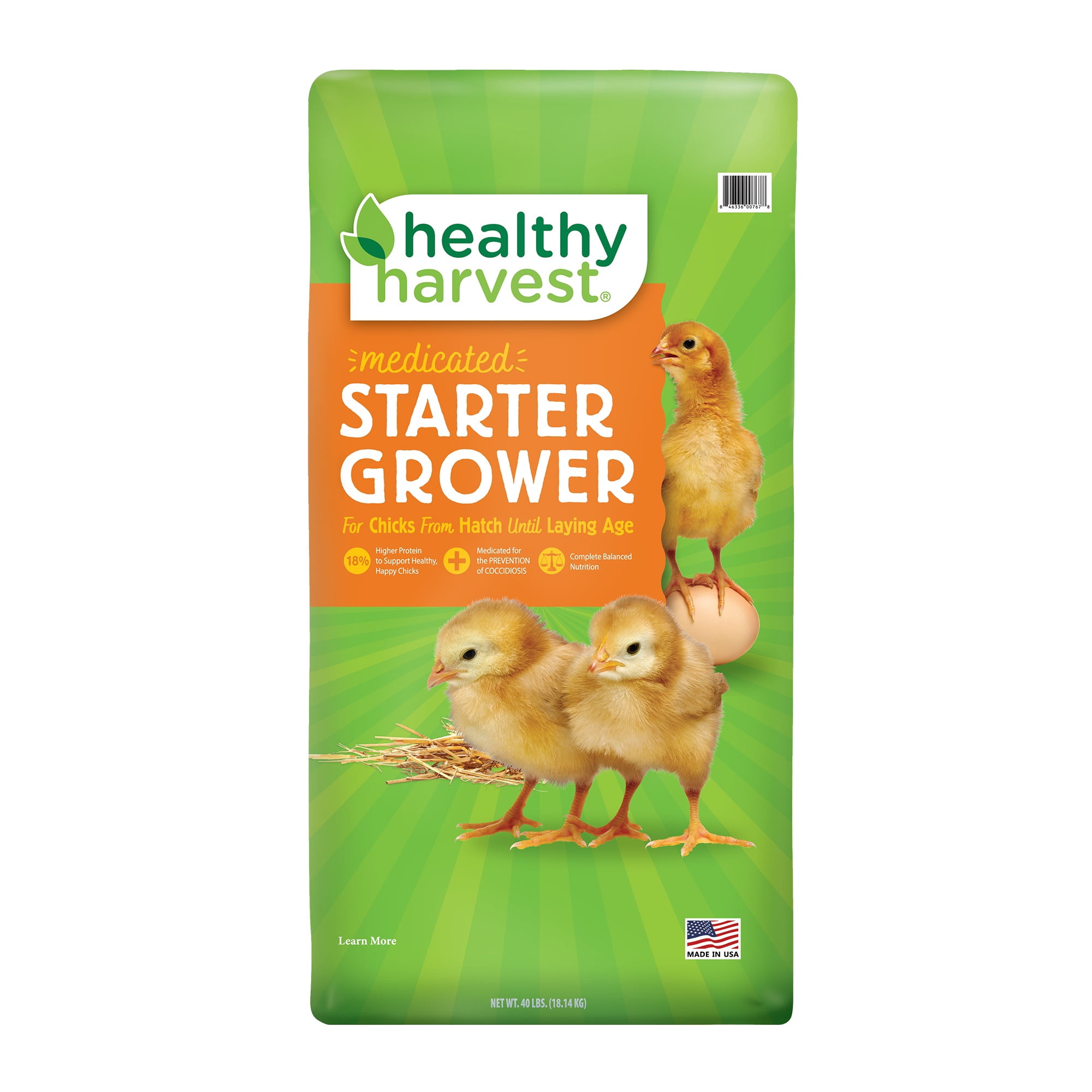 Healthy Harvest 18% Medicated Starter Grower for Chicks, 40 lb bag