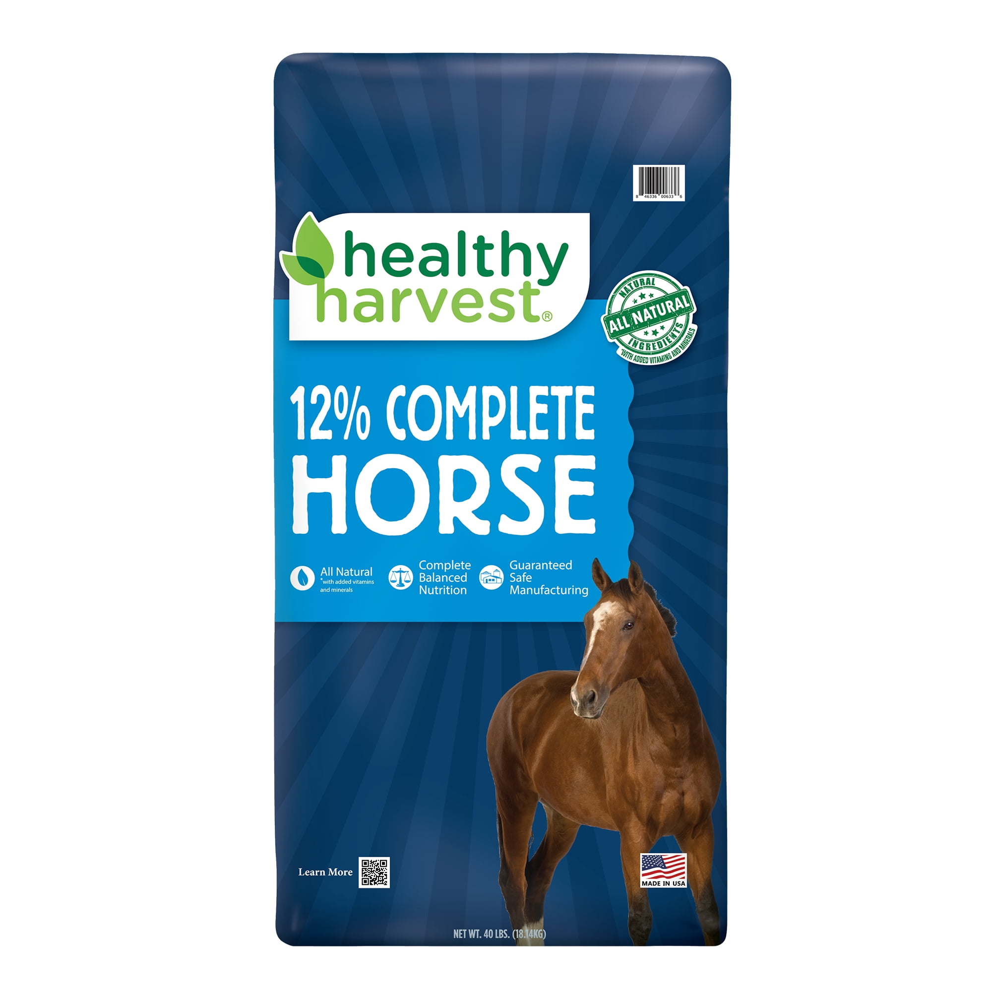 Healthy Harvest All Natural 12% Complete Horse Feed Pellets for Mature Horses, 40 lb Bag