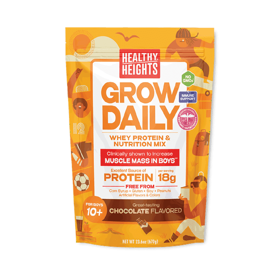 Healthy Heights Grow Daily Boys 10+ Shake Mix Powder, Chocolate, 18g Protein, 1.48lb
