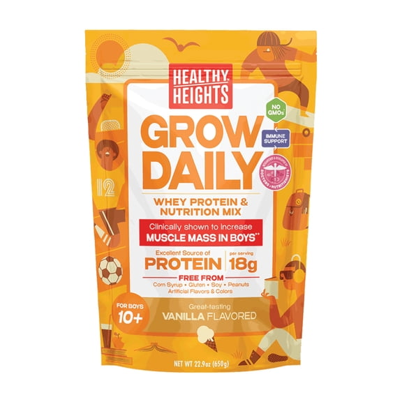 Healthy Heights Grow Daily Junior Protein Shake Mix, Vanilla, Gluten-Free, 10+, 670g (23.6oz)