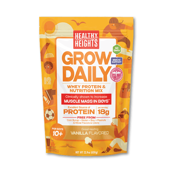 Healthy Heights Grow Daily, Whey Protein & Nutrition Mix, for Boys 10+, Vanilla, 22.9 oz (650 G)