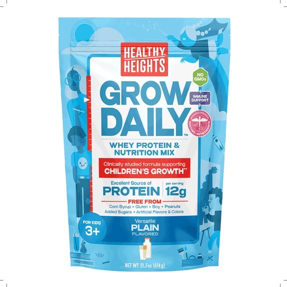 Healthy Heights Grow Daily, Whey Protein & Nutrition Mix, for Kids 3+, Plain Flavor, Gluten-Free, Peanut-Free, 1 Count, 21.7 oz