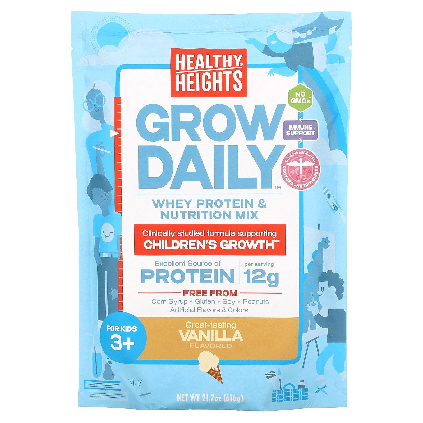 Healthy Heights Grow Daily, Whey Protein & Nutrition Mix, for Kids 3+, Vanilla, 21.7 oz (616 G)