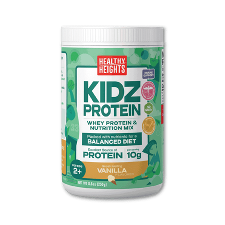 Healthy Heights KidzProtein, Shake Mix Powder, Vanilla, 10g Protein, 8.8oz