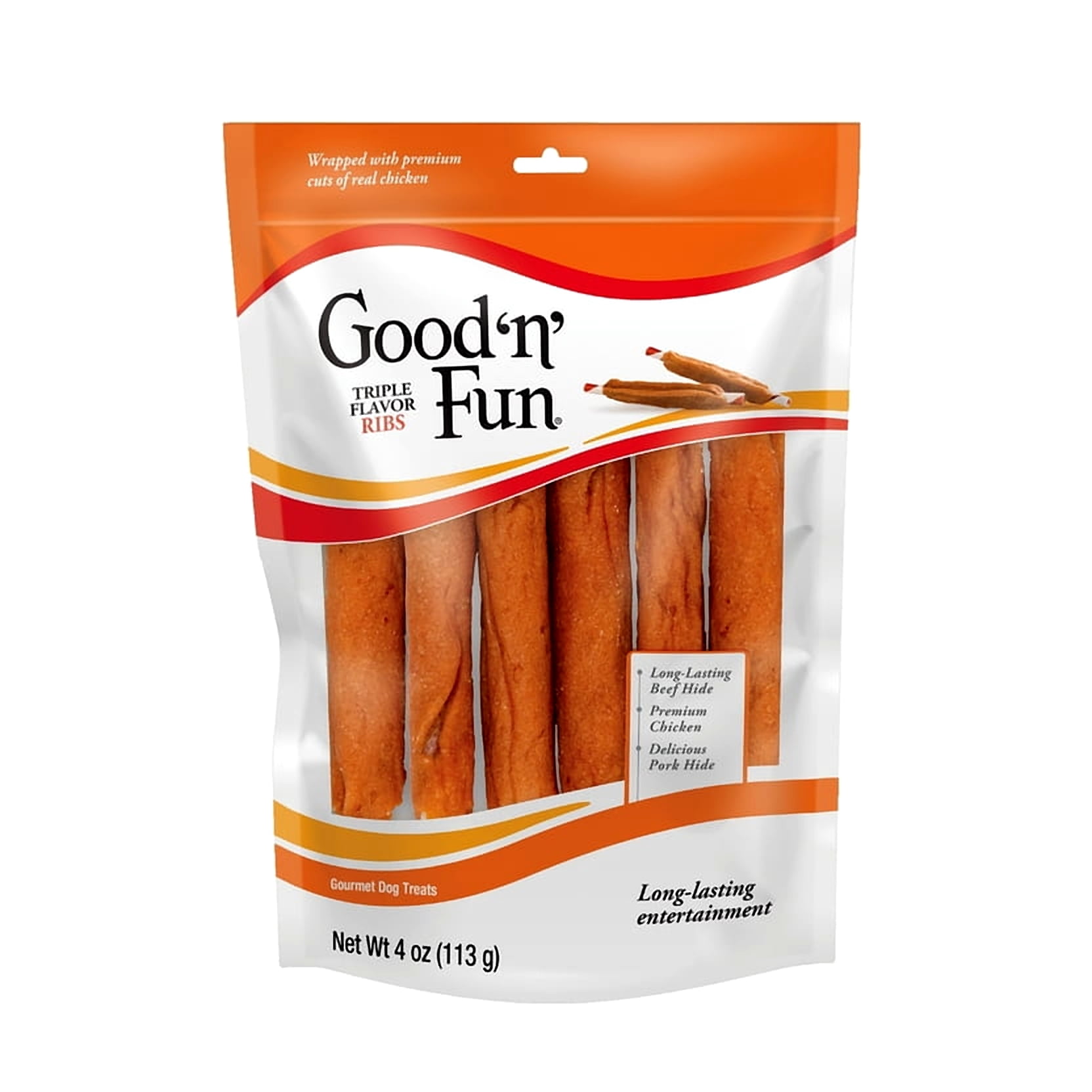 Healthy Hide Good N' Fun Triple Flavor Ribs Treats For Dogs 4 oz 6 pk