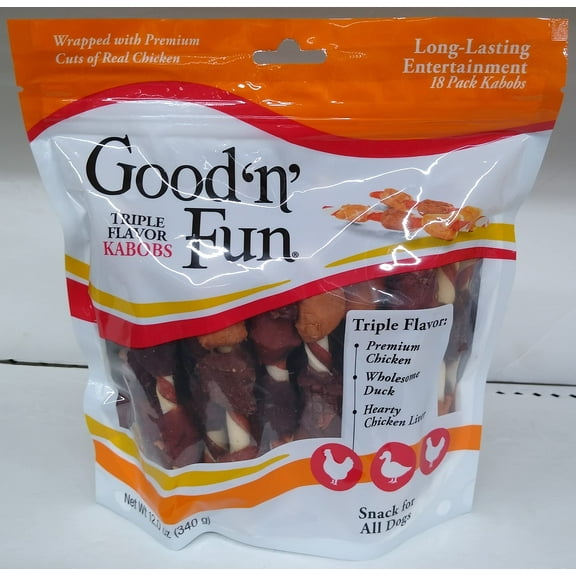 Healthy Hide Good 'n' Fun Triple-Flavor Kabobs - Chicken Breast, Duck & Chicken Liver 18 Pack - Pack of 4