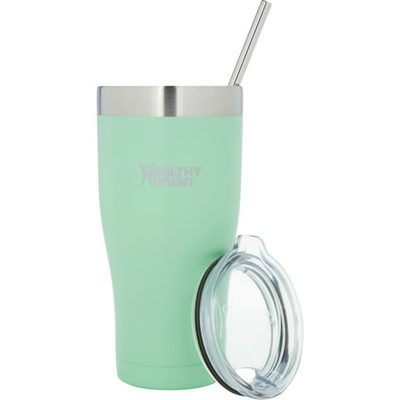 Healthy Human Stainless Steel Tumbler with Straw & Lid | Splash Proof Insulated Travel Cup | Eco-Friendly Coffee Tumblers | Straw Cleaner and Splash Proof Lids (32oz, Seamist)