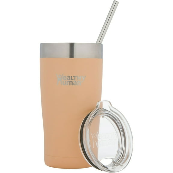 Healthy Human Stainless Steel Tumbler with Straw & Lid | Splash Proof Insulated Travel Cup | Eco-Friendly Coffee Tumblers | Water Cups with Straws Cleaner and Splash Proof Lids (20oz, Papaya)